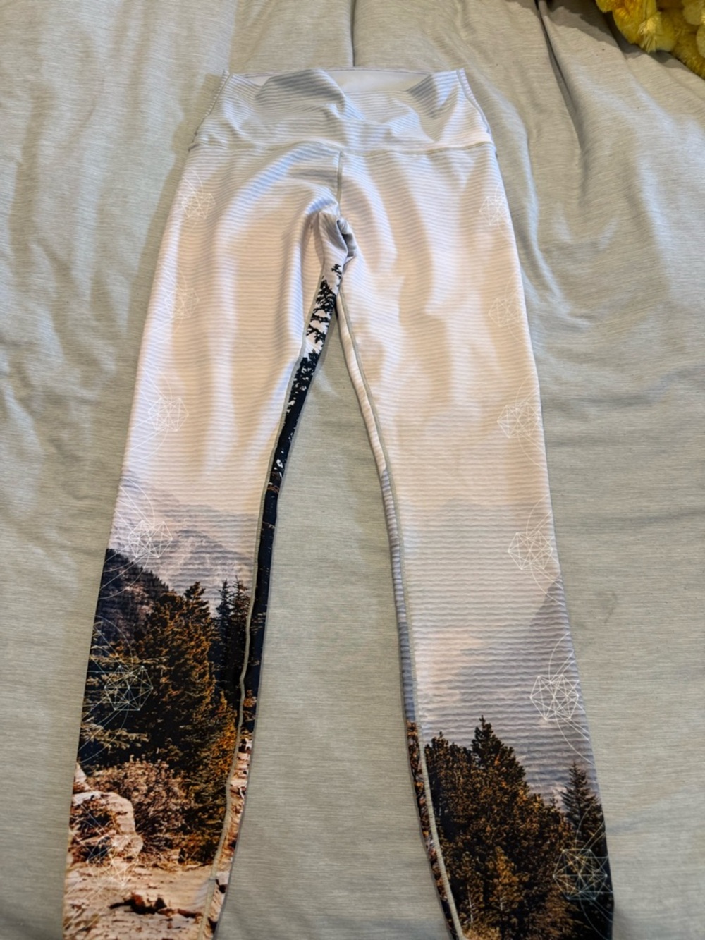 Women’s White Scenic Print Leggings with Mountain Forest Design